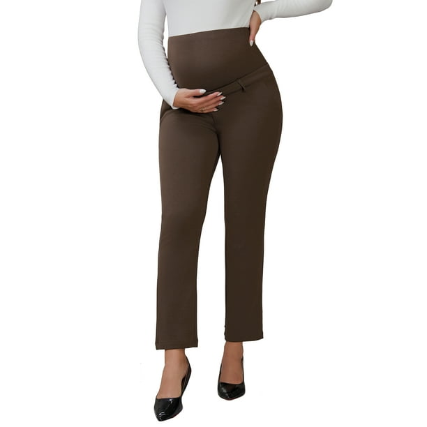 Pantalones de maternidad INSPIRE CHIC para mujeres, de trabajo, sobre la barriga, de cintura alta, para oficina, pantalones de embarazo con bolsillos, L verde