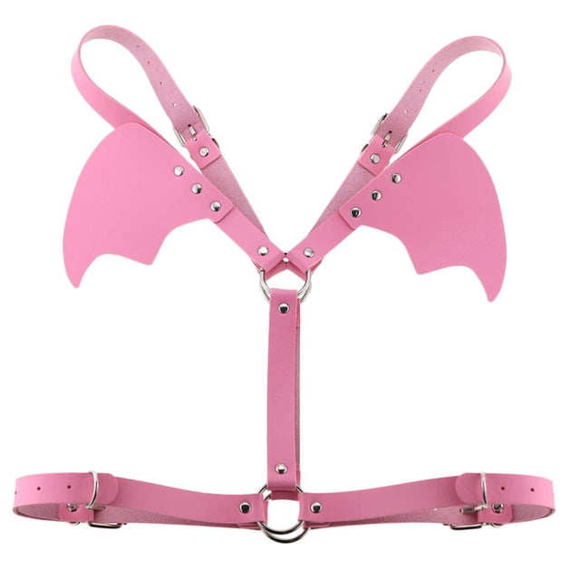 Arnés de pecho ajustable de cuero para mujer, cinturón de alas de murciélago, disfraz de festival Rosado