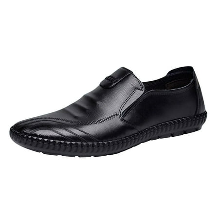 XDDST Dress Sneakers Men Classical Style Leather Shoes for Men Slip On Pu Leather Low Rubber Sole Block Heel Work