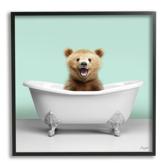 Stupell Industries Bear Cub in Bathtub Animals & Insects Painting Black Framed Art Print Wall Art, 12 x 12