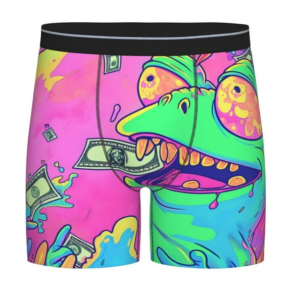 Qokaie Psychedelic Cartoon Frog for Men's Cotton Briefs Underwear, Long Leg Briefs,Anti-chafing Boxer Briefs