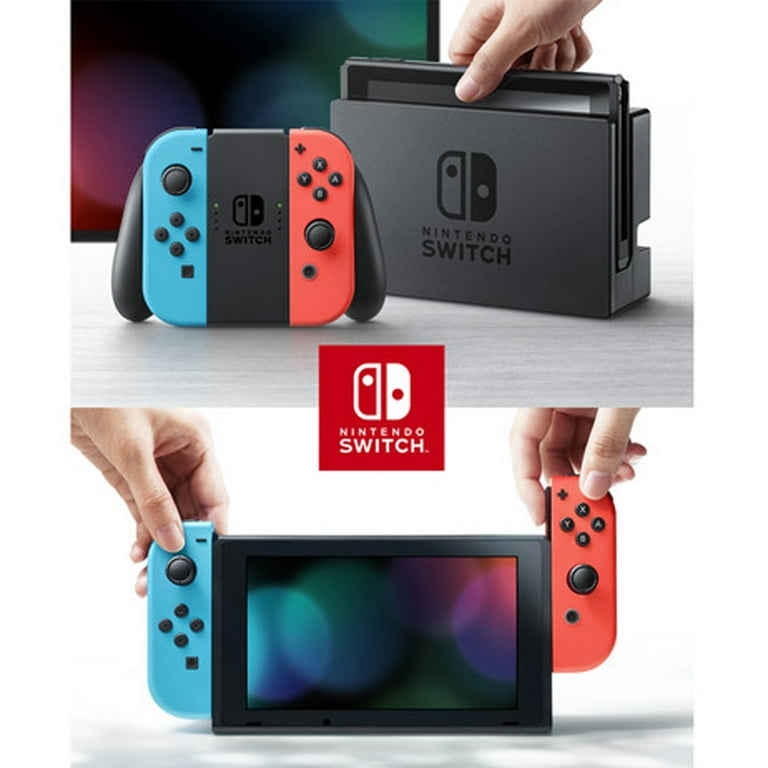 skam lejer Intakt Nintendo Switch with Neon Blue/Red JoyCons Console Bundle with 1-Year  Extended Protection Plan and 6Ave Cleaning Cloth - Walmart.com