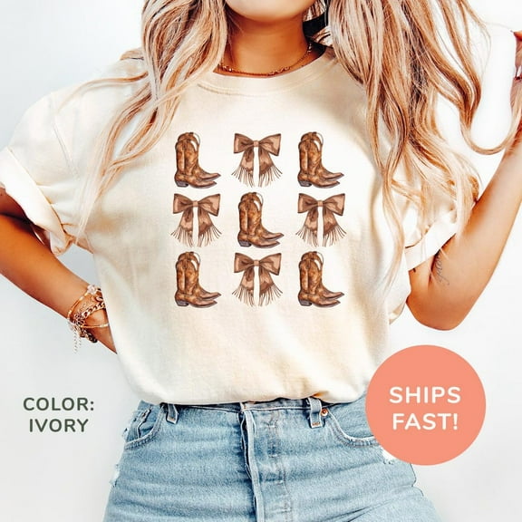 DOPASHIRT Coquette Cowboy Shirt, Western Cowgirl Shirt, Country Girl Shirt, Cowboy Boots Shirt, Cowgirl Shirt, Bow Shirt For Women Unisex S-5XL Hot Trending Shirt