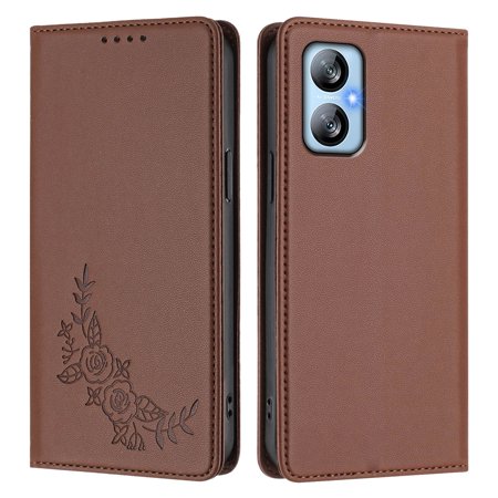 PU Leather Wallet Case for Blackview A52/A52 Pro Strong Magnetic Flip Folio Cover RFID Blocking 2 Card Slots Kickstand Embossed Floral Pattern Phone Protective Shell.A09