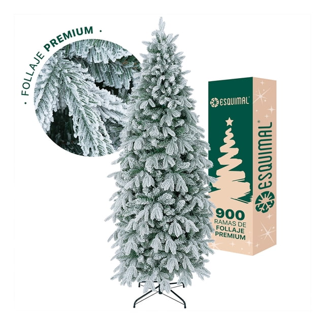 Árbol Navidad Tipo Lápiz 2.2m Esquimal - Pino Navideño Delgado Verde Nevado