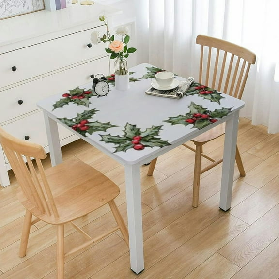 HAOXIT Christmas Tablecloth Square Red White Floral Table Cloth,Stain Resistance Polyester Winter Flower Table Covers for Kitchen Dining,Small Tablecloth for Party Picnic 36*36