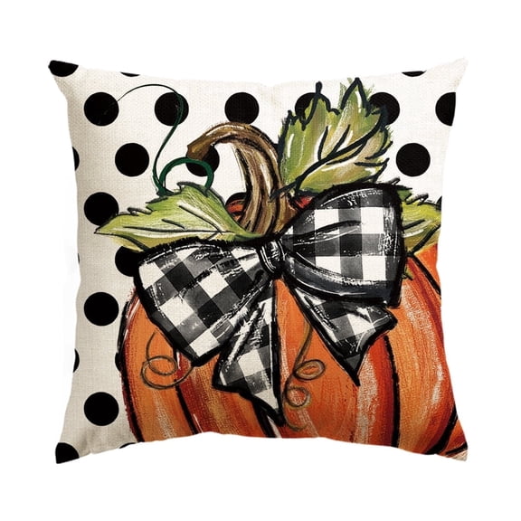 Sm:)e Fall Polka Dot Pumpkin Throw Pillow Cover 18x18 Inch, Seasonal Autumn Thanksgiving Harvest Decoration for Home Sofa Couch