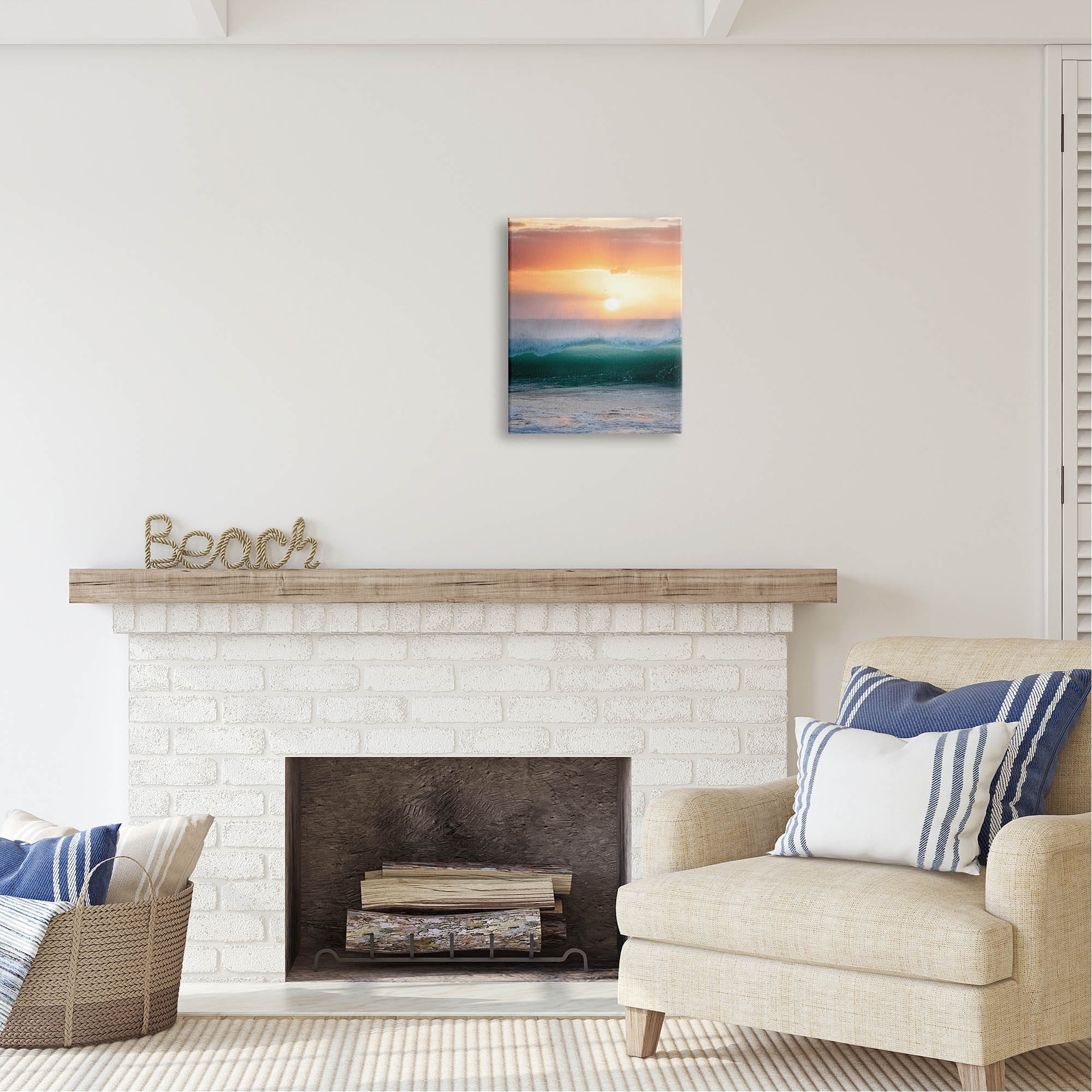 Stupell Industries Orange Sunset Rolling Ocean Waves Coastal Photography Gallery Wrapped Canvas Print Wall Art