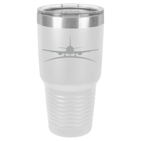 Tumbler Stainless Steel Vacuum Insulated Travel Mug Airplane (White, 30 oz)
