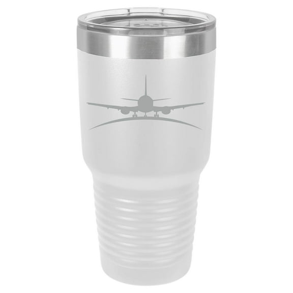 Tumbler Stainless Steel Vacuum Insulated Travel Mug Airplane (White, 30 oz)