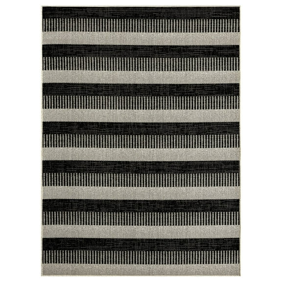 Nicole Miller New York Patio Country Charlotte Modern Striped Indoor/Outdoor Area Rug, Black/Grey, 5'2"x7'2"