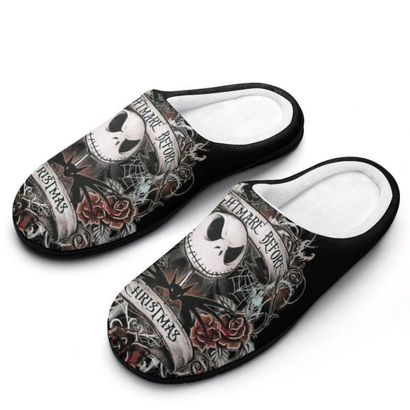 The Nightmare Before Christmas Slippers for Women Cotton Slippers Soft Printed House Shoes Home Bedroom Indoor Slippers 7-8(39-40)