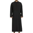 thumbnail image 1 of Weiqiqre Mens Casual Solid Ethnic Style Button Muslim Robe Long Sleeved Standing Neck Tops Comfortable Fit, Perfect Gift Idea, 1 of 8
