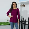 thumbnail image 6 of Kagetolytai Womens Tops Women's Casual O-Neck Three Quarter Sleeve Solid Color Top with Pockets 3/4 Length Sleeve Womens Tops Plus Size Tops for Women Dark Purple 2XL, 6 of 8