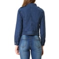 thumbnail image 3 of INSPIRE CHIC Women's Notched Lapel Long Sleeves Asymmetric Zip Moto Denim Jacket XL Mid Blue, 3 of 6