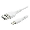 thumbnail image 1 of StarTech.com 3 ft(1m) Durable White USB-A to Lightning Cable, Heavy Duty Rugged Aramid Fiber USB Type A to Lightning Charger/Sync Power Cord, Apple MFi Certified iPad/iPhone 12 Pro Max - iPhone 7/8/11/11 Pro - Lightning cable - USB male straight to Lightning male straight - 3.3 ft - double shielded - white, 1 of 6
