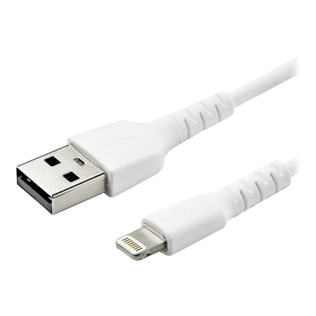 StarTech.com 3 ft(1m) Durable White USB-A to Lightning Cable, Heavy Duty Rugged Aramid Fiber USB Type A to Lightning Charger/Sync Power Cord, Apple MFi Certified iPad/iPhone 12 Pro Max - iPhone 7/8/11/11 Pro - Lightning cable - USB male straight to Lightning male straight - 3.3 ft - double shielded - white