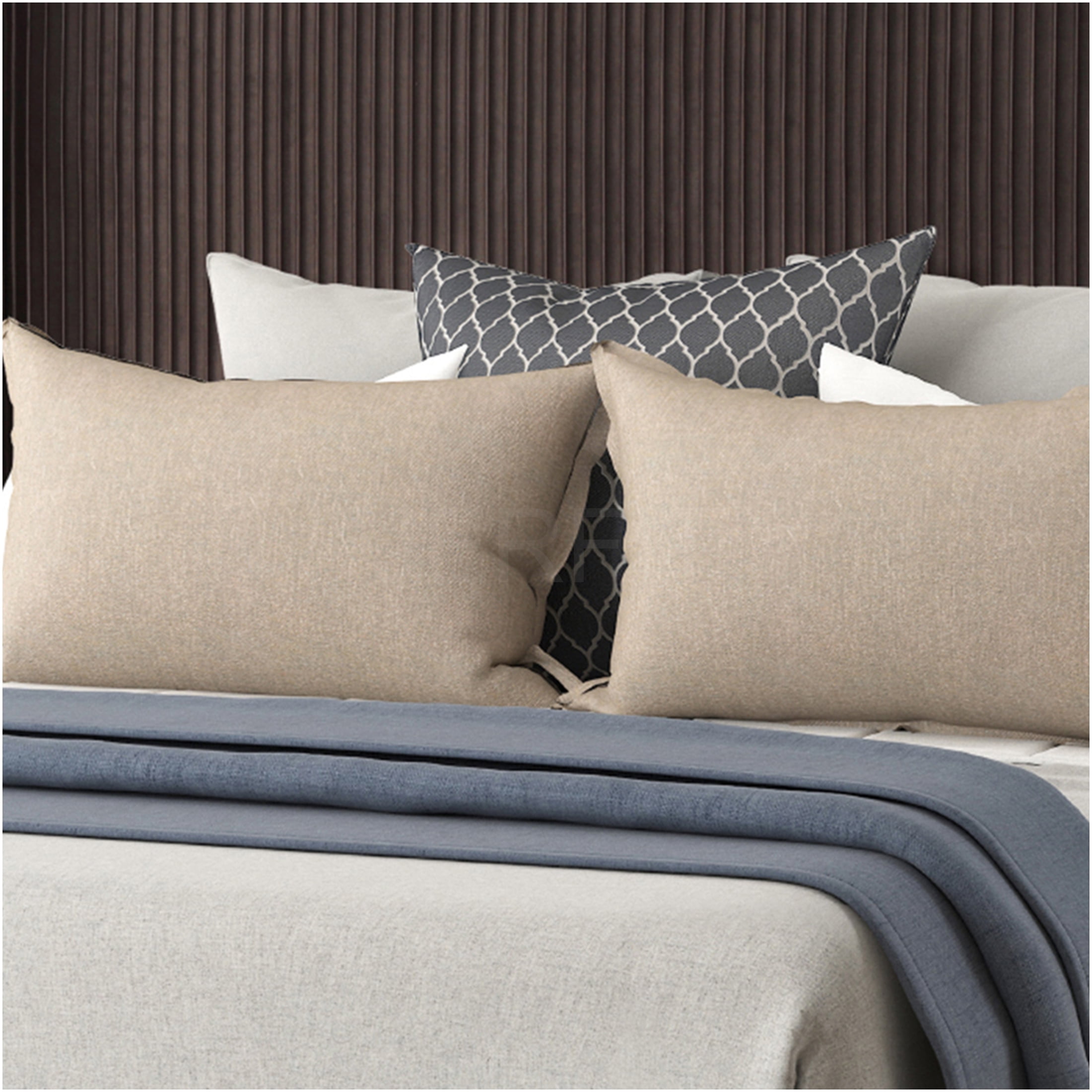 JERFIT Queen Upholstered Bed Frame with Headboard, Dark Brown Fabric Platform Bed, No Box Spring Needed