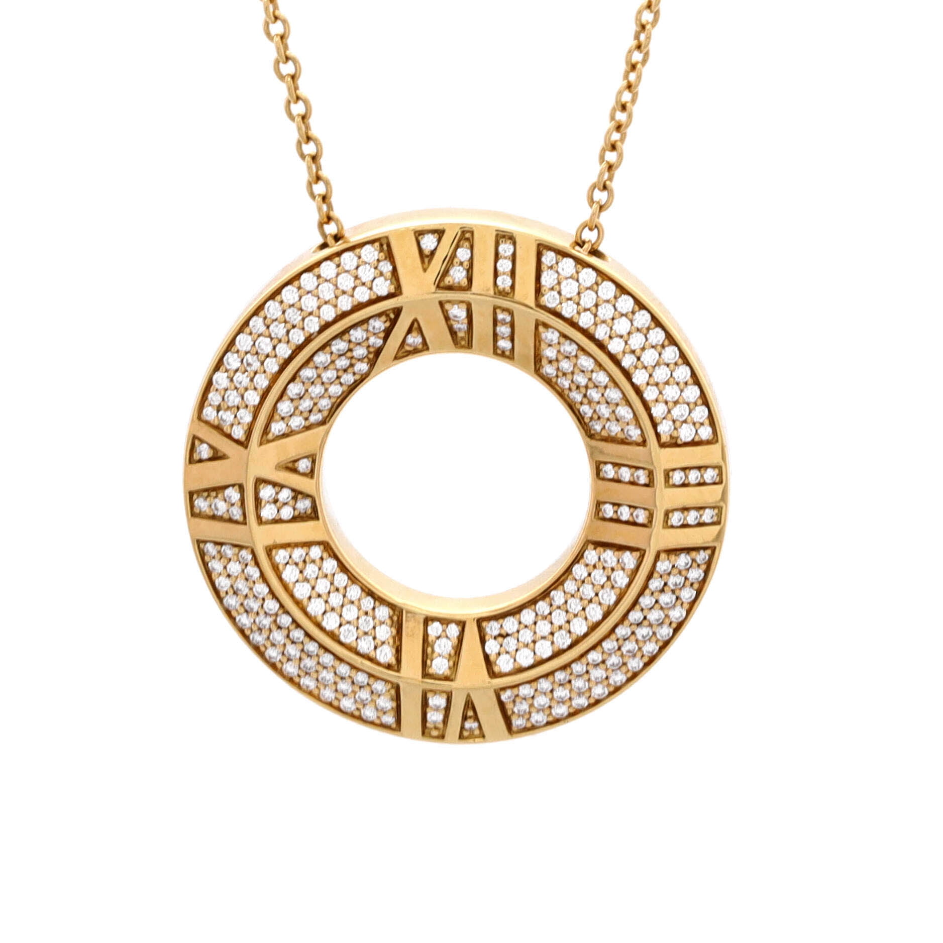 Pre-Owned Tiffany & Co. Tiffany & Co. Atlas Closed X Medallion Pendant Necklace 18K Yellow Gold with Pave Diamonds Large By Rebag