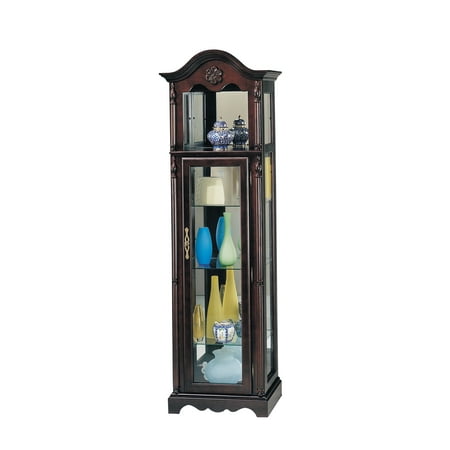 Cherry Carved Curio Cabinet - ACME Lindsey Curio Cabinet, Cherry