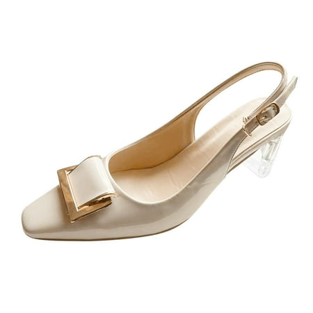 

Cathalem Ladies Fashion Solid Color Leather Pointed Buckle Transparent Heel Thick High Heeled Casual Shoes White 40