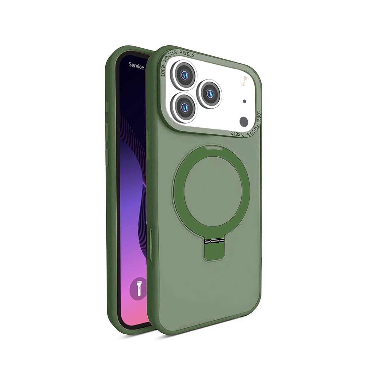 Carbon Fiber Armor Case with Rotating Ring Stand for iPhone 17 Pro Max - Green