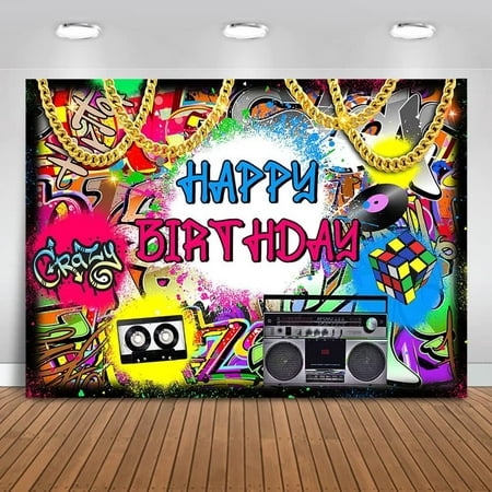 Image of Hip Hop Graffiti Theme Photography Backdrop 80 s 90 s Birthday Photo Background Retro Music Rock Punk Birthday Party Banner Decorations Studio Props (7x5ft)
