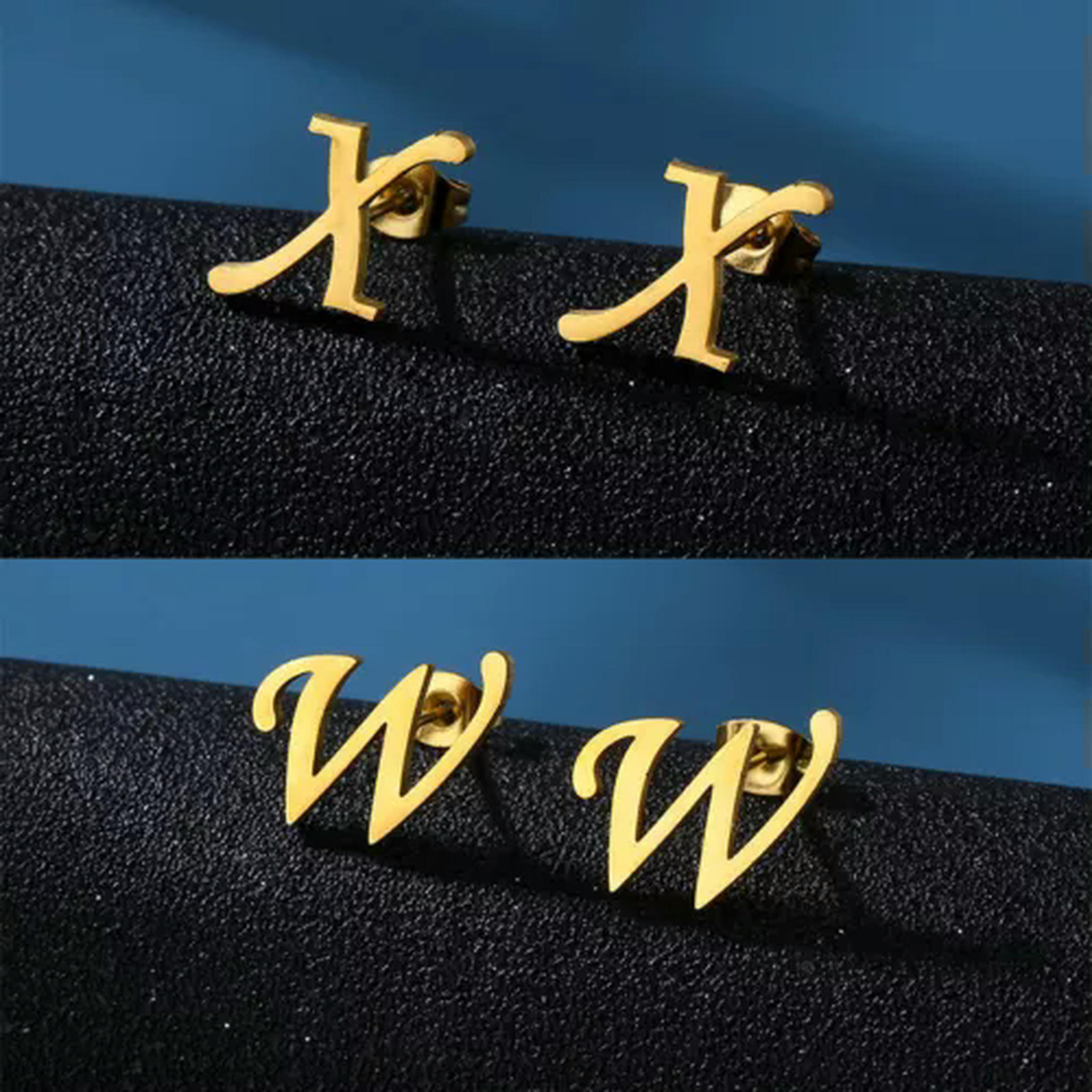 HOOUN 1Pair Stainless Steel Lucky A-Z 26 Alphabet Letter Earring