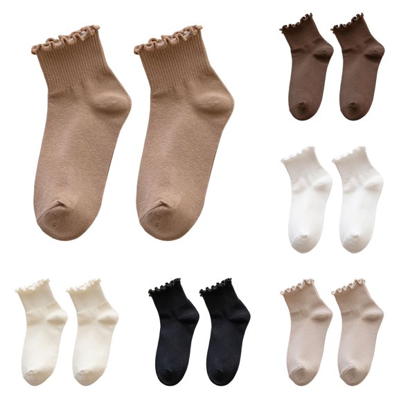 Zijinkuiwen Women Ruffle Ankle Socks Ribbed Knit Soft Breathable Casual Crew Hosiery for Daily Wear and Sweet Outfit Matching,Brown,One Size