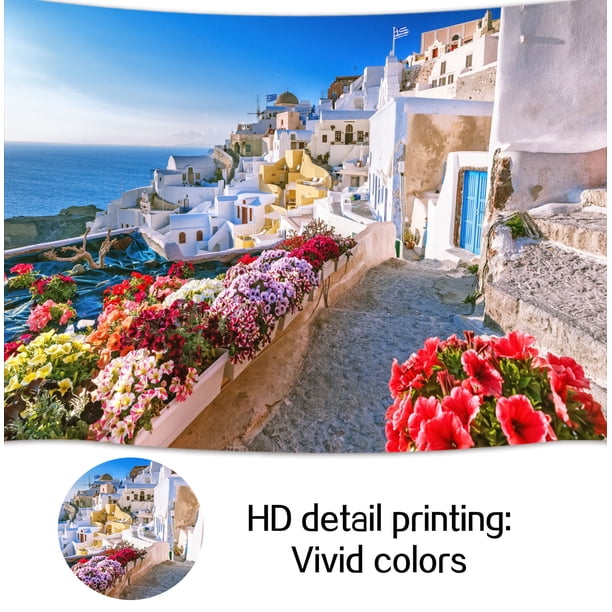 15x10ft Santorini Greece Backdrop – White Village & Blue Sky Photo Background