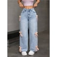 thumbnail image 2 of Pantalones de mezclilla de pierna recta con lazo lindo for mujer, pantalones vaqueros casuales holgados de talle alto, pantalones de moda Y2K con bolsillos, 2 of 4