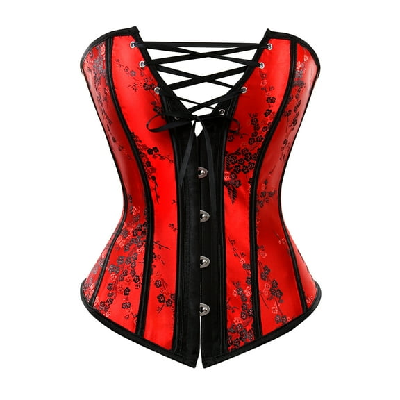 Corset Top For Women Sexy Bustiers Lingerie Floral Lace Up Corset Tops Burlesque Satin Overbust Corselet