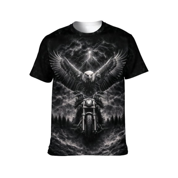 LAOLIUSN Men's Eagle Motorcycle Graphic T-Shirt, 3D Print Performance Stretch Biker Tee, Sizes S-4XL