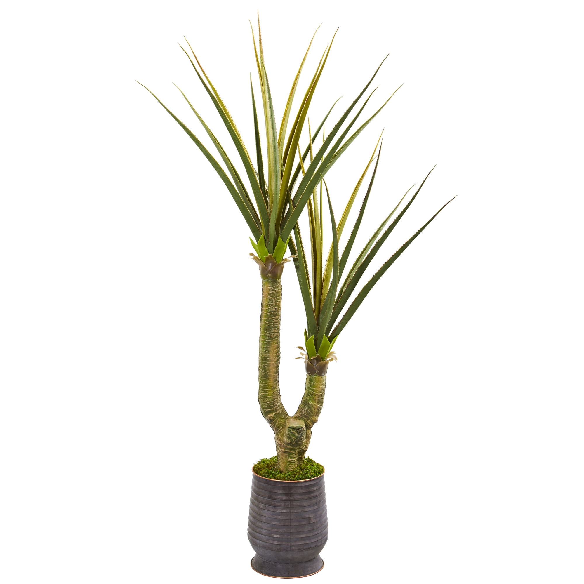 Nearly Natural 69in. Yucca Artificial Plant in Ribbed Metal Planter