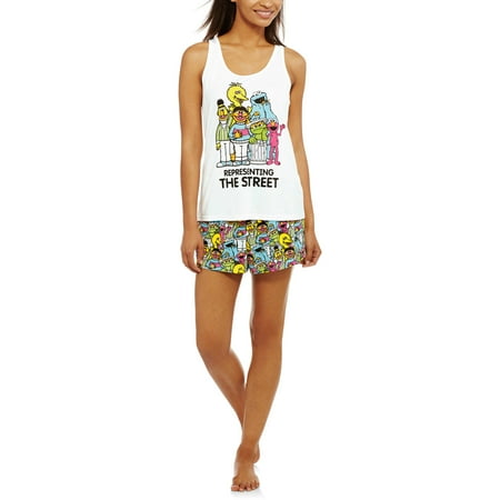 Sesame Street Women's and Women's Plus Licensed Pajama Hi-Lo Tank and Shorts 2-Piece Sleepwear Set