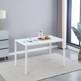 thumbnail image 2 of White Glass Dining Table, Modern Glass Kitchen Table with Tempered Glass Top and Metal Legs (Marbled White, Length: 47.24"), 2 of 7