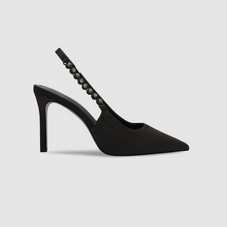 

HHH Silver Wedding Shoes Pointed Toe Rhinestone Back Empty High Heels Spring and Summer New Toe Cap Stilettos Chain Sexy All-Matching Women s Sandals