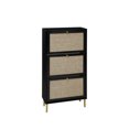 thumbnail image 6 of Hassch Modern Shoe Cabinet with 3 Rattan Flip Drawers, Freestanding Slim Shoes Storage Rack Organizer with Gold Metal Legs, 23.62"L x 9.25"W x 48.98"H, Black, 6 of 8