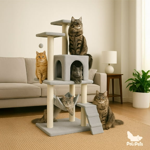 Casa Mueble Rascador PARA gato Poli Pets Multinivel Torre Poste Hamaca PP-MRGMNGY