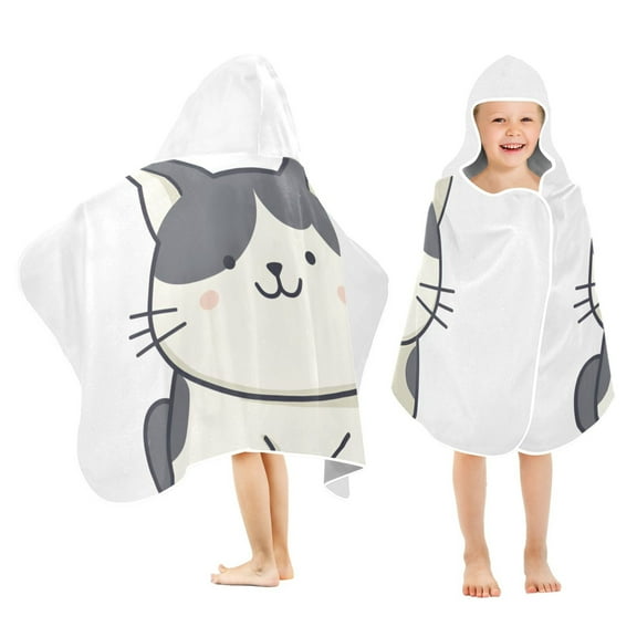 Yayeee Kids Hooded Towels Toddler Soft Absorbent Beach Bathing Wrap 50" x 23.5", Black Cute Cat