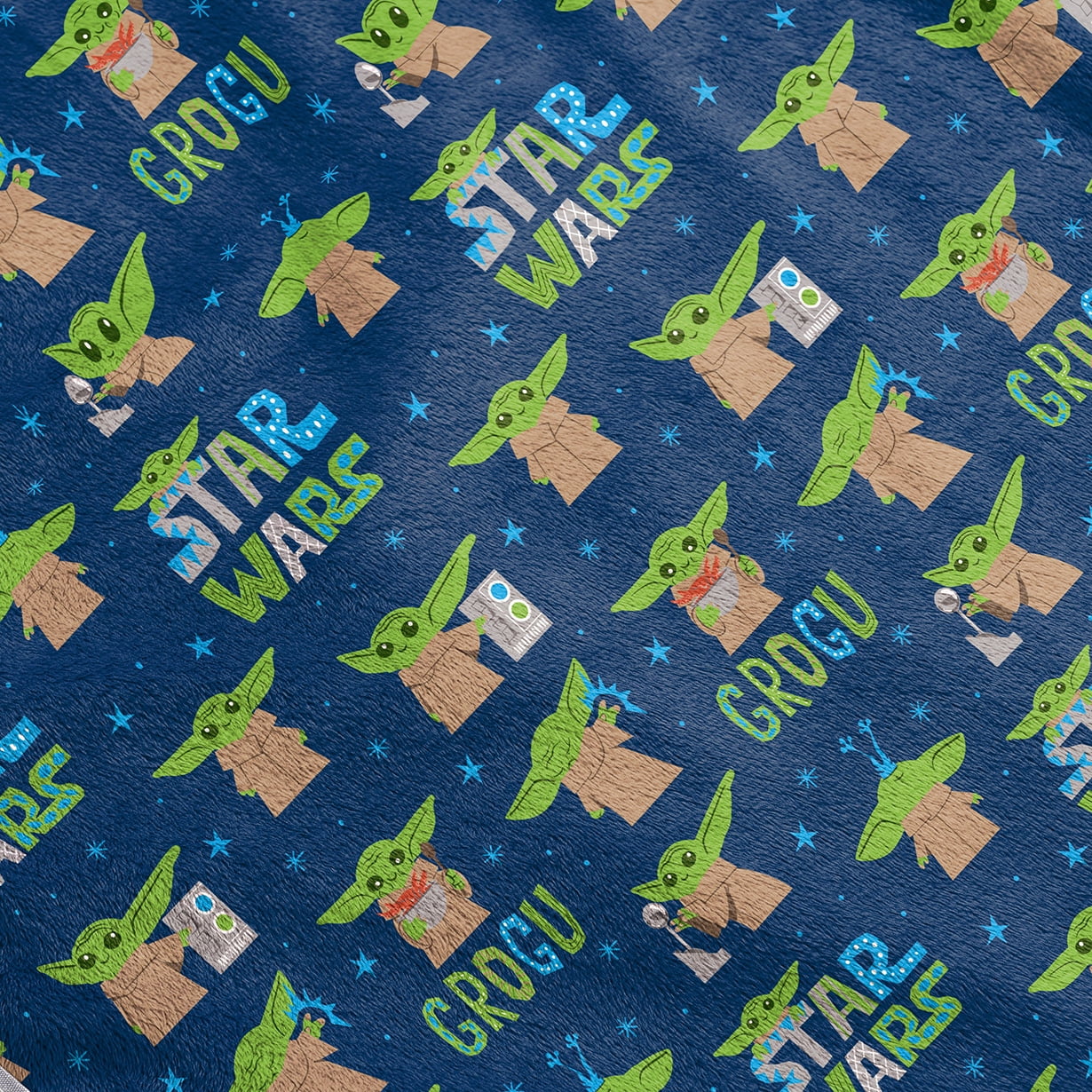 Baby Yoda Starry Child Sherpa Back Throw Blanket, 60" x 90", Microfiber, Blue, Star Wars