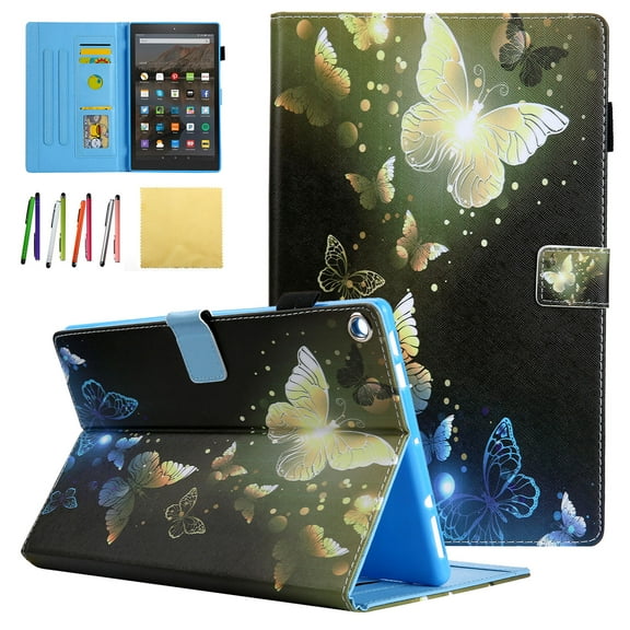 Allytech Case for All-New Amazon Fire HD 8 Tablet (8th/ 7th / 6th / 5th Generation, 2018/ 2017 / 2016 / 2015 Release) - Folio Stand Cover Case with Card Slots & Auto Wake / Sleep, Golden Butterfly
