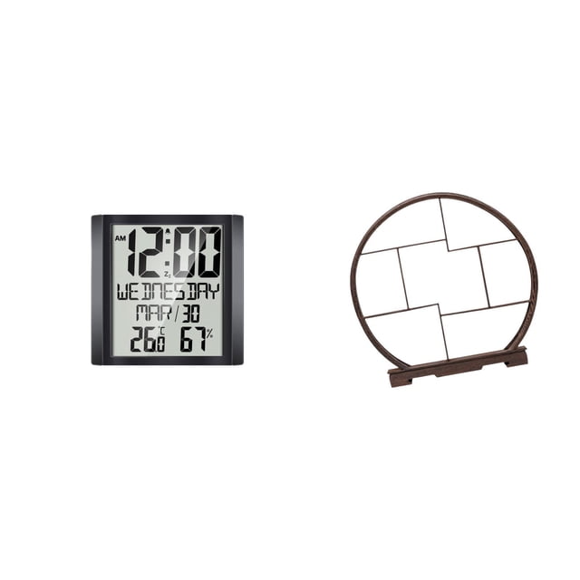 Reloj de pared digital moderno con soporte de madera. Reloj de escritorio versátil y organizador de estantes de para la decoración del