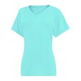 thumbnail image 5 of Women's V Neck T Shirts Casual Rolled Short Sleeve Side Split Summer Tops Loose Fit, 5 of 5
