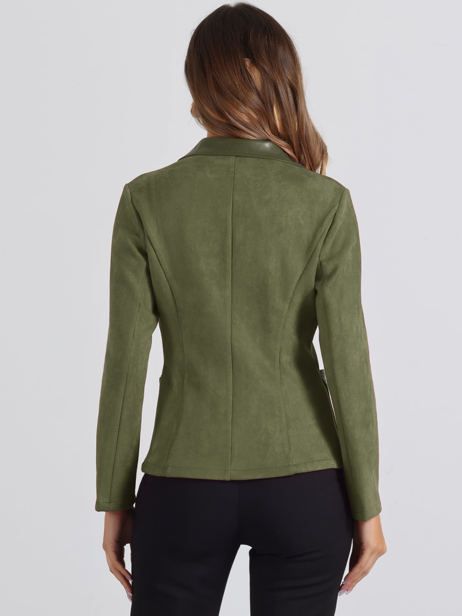 DARING DIVA Women's Faux Suede Lapel Collar Button Down Long Sleeve Blazer XS Army Green