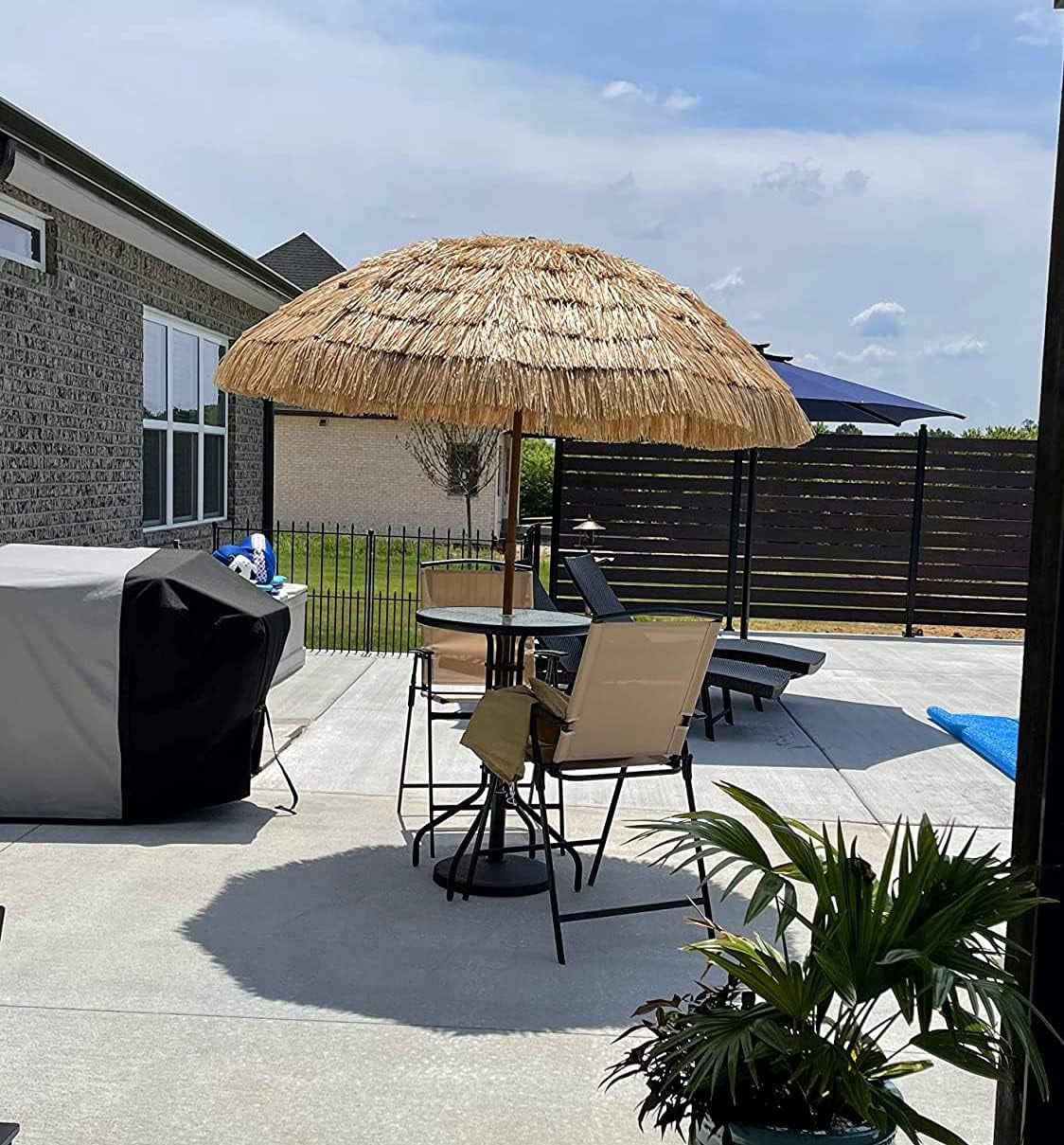 AMMSUN 7.5ft Hula Thatched Hawaiian Tiki Straw Outdoor Umbrella for Pool Patio Beach UPF50+,Brown
