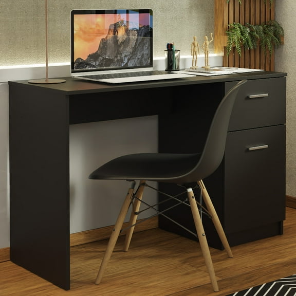 Madesa Compact Computer Desk Study Table for Small Spaces Home Office 43 Inch Student Laptop PC Writing Desks with Storage and Drawer, Modern Ergonomic Gaming Workstation - Black