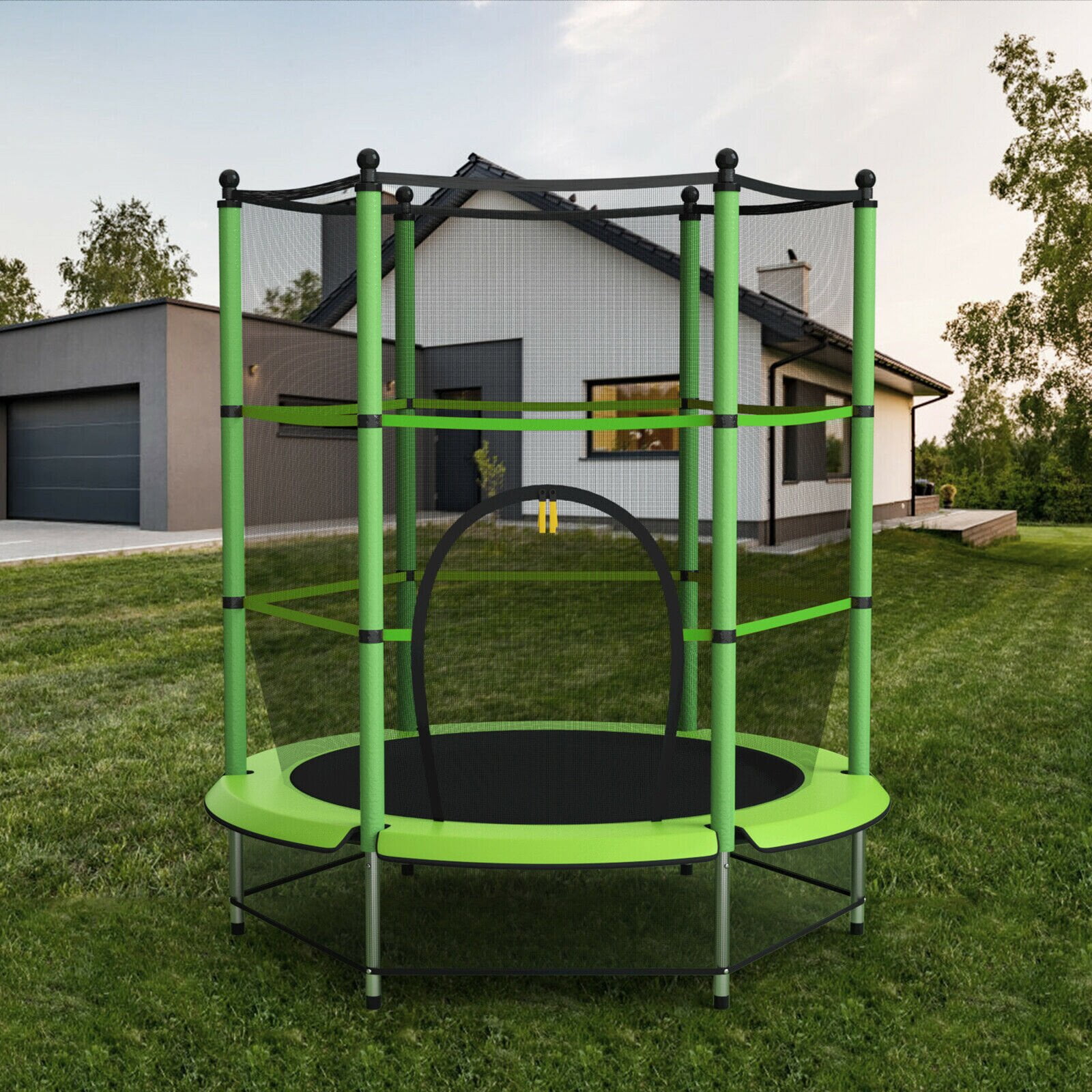 55" Hexagon Backyard Trampoline with Safety Enclosure, Total Weight
