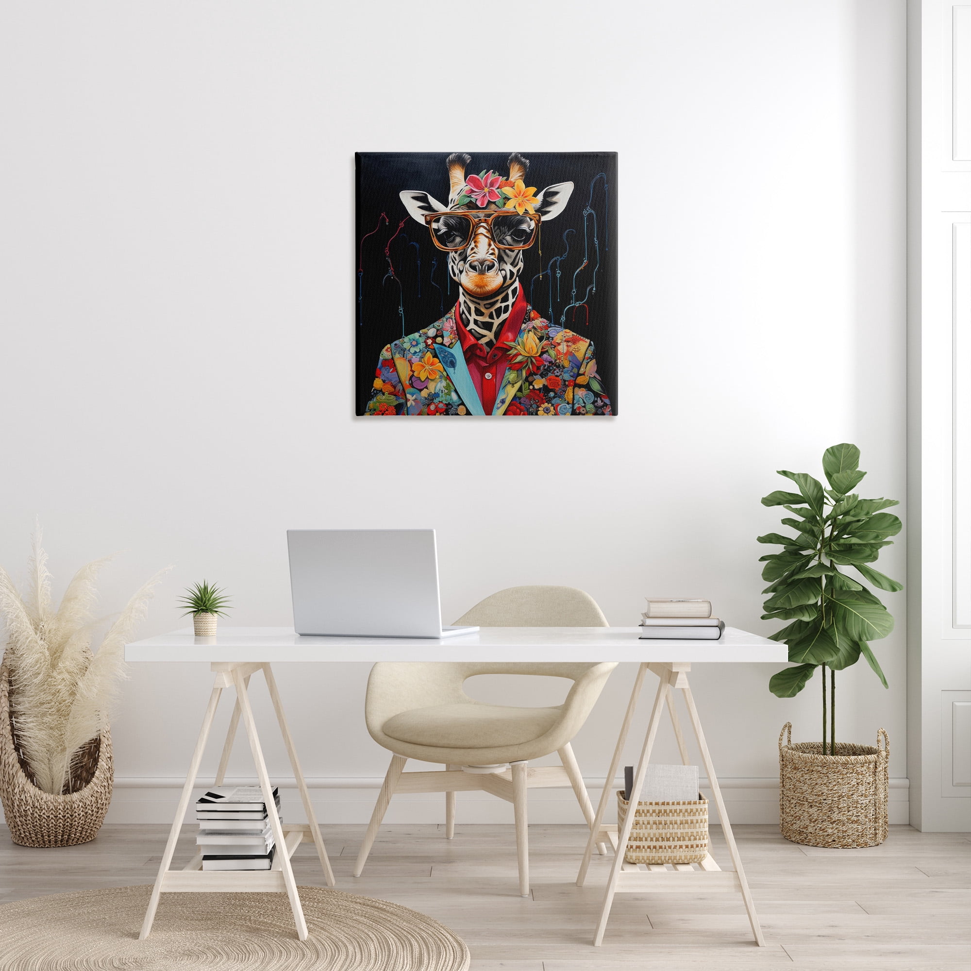 Stupell Industries Giraffe in Floral Suit Animals & Insects Painting Gallery Wrapped Canvas Art Print Wall Art, 30 x 30