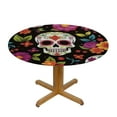 thumbnail image 3 of BANET Funny Sugar Skull Tablecloth, Day of The Dead Mexico Floral Print Round Table Cloth for Kitchen Dining Room Halloween Party, Black Green, Round 31"-35, 3 of 8